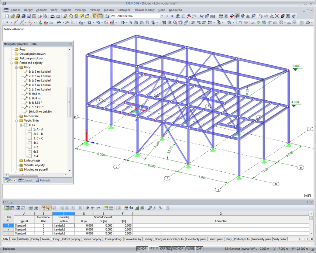 Vodicí linie (osy) a kóty