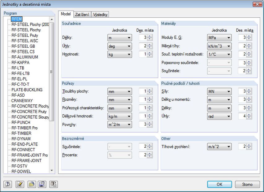 Anpassen der Einheiten und Dezimalstellen