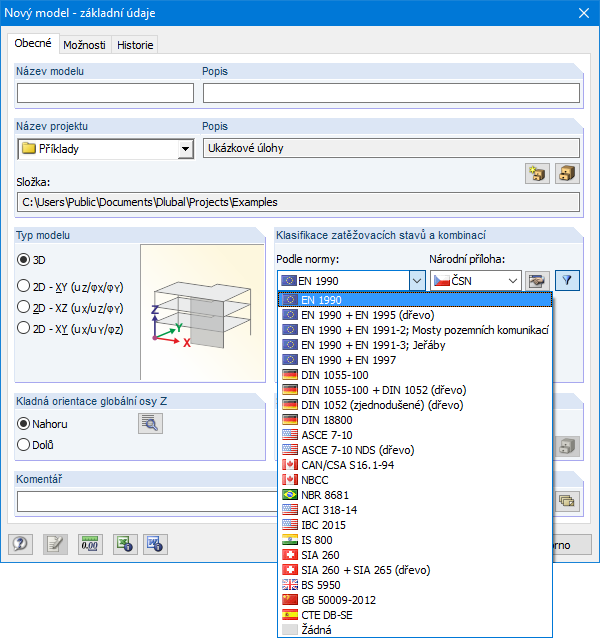 Stanovení normy v základních údajích modelu