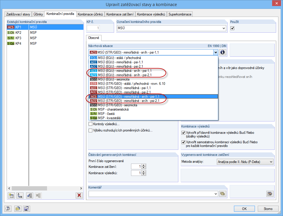 Wahl der Bemessungssituation "Außergewöhnlich – Schnee"
