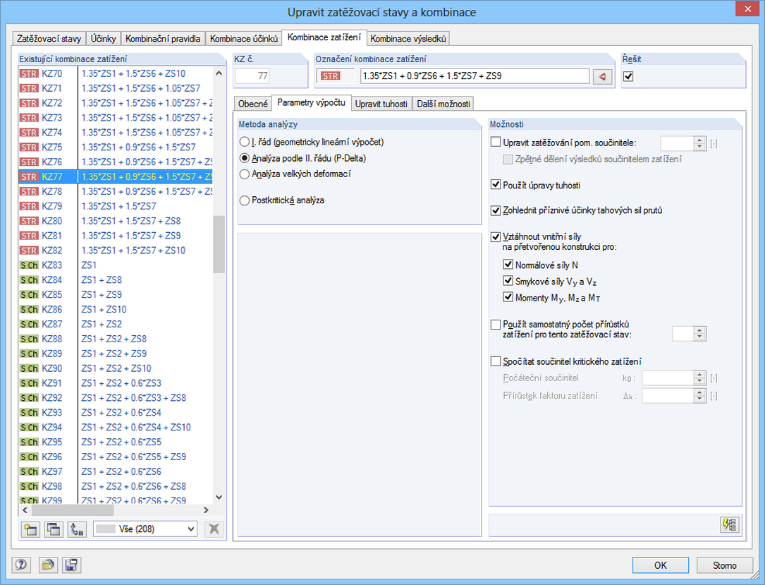 Bemessungsparameter einer Lastkombination