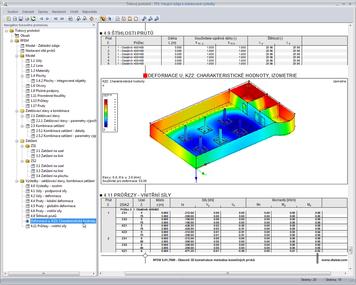 Automaticky vytvořené zobrazení deformací v tiskovém protokolu