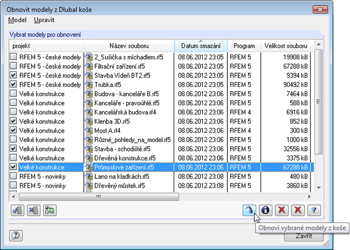 Wiederherstellen aus dem Dlubal-Papierkorb