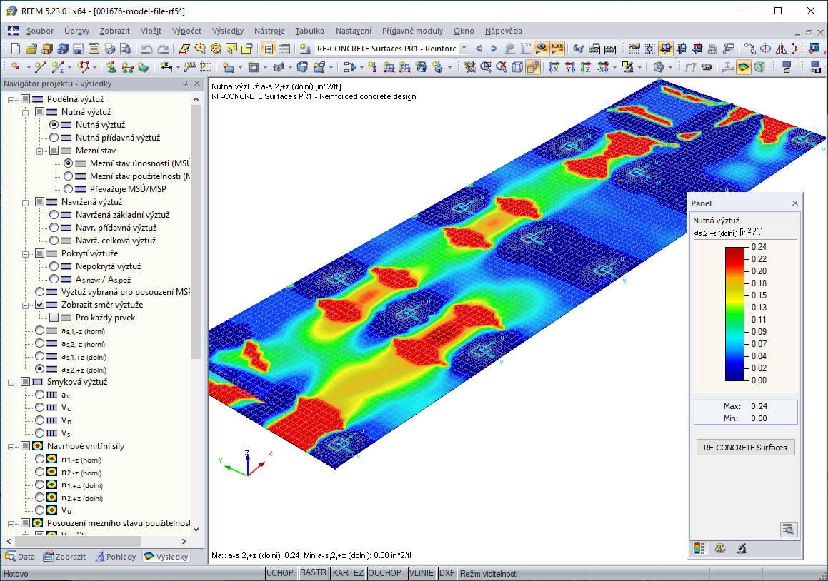 Nutná výztuž v RF-CONCRETE Surfaces