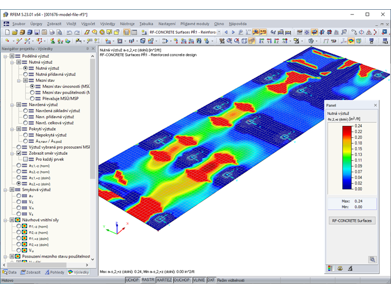 Nutná výztuž v RF-CONCRETE Surfaces