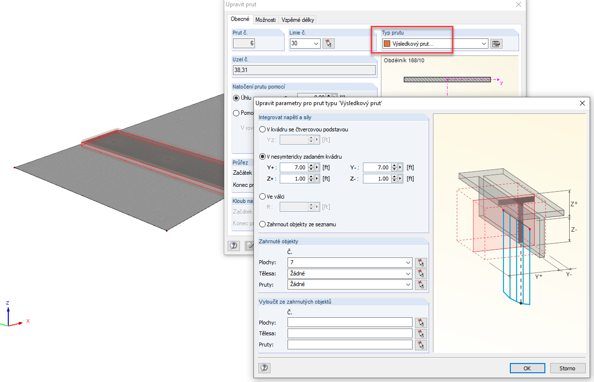 Výsledkový prut v RFEMu