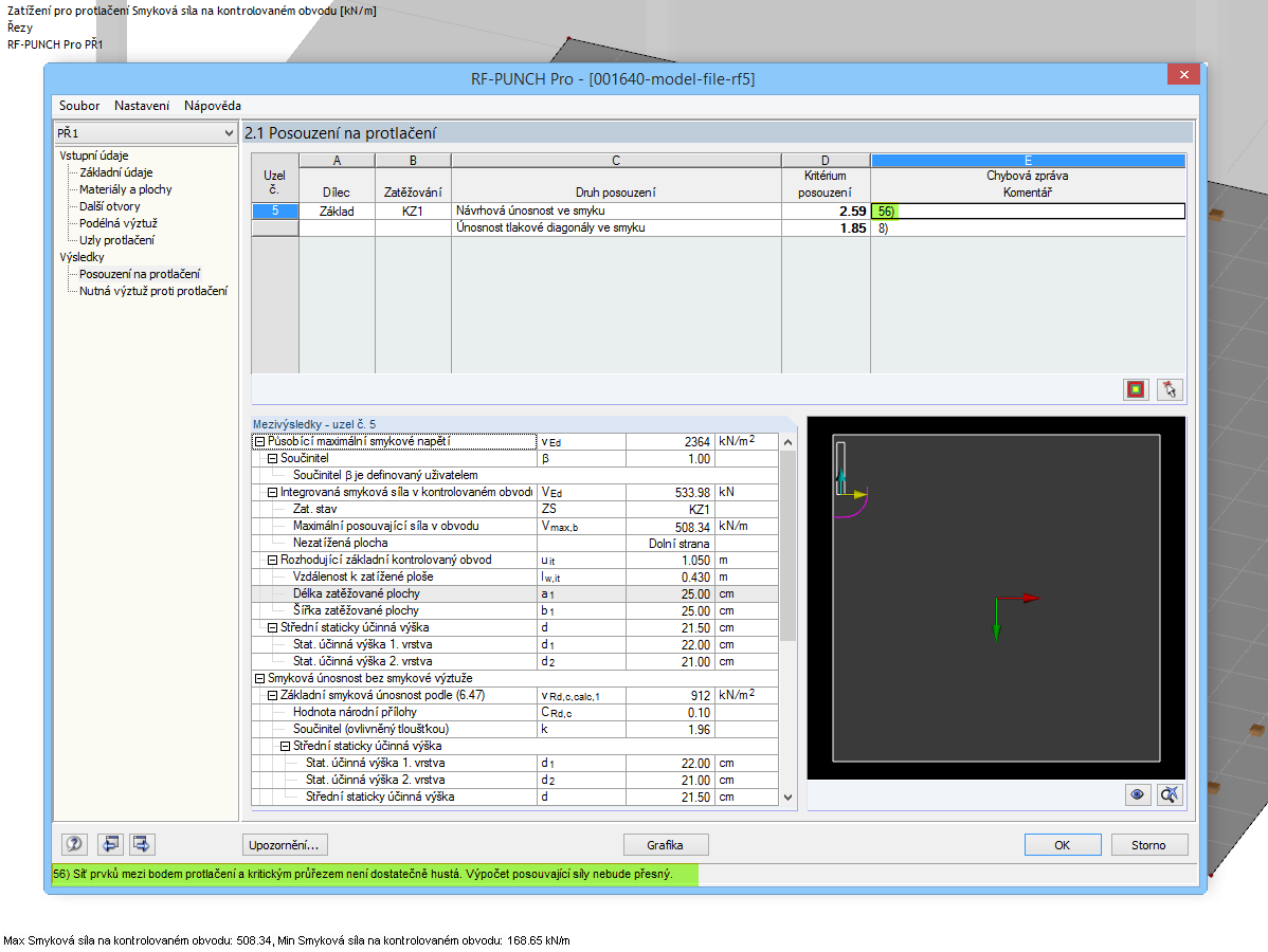 Dialog 2.1 modulu RF-PUNCH Pro s hláškou č. 56