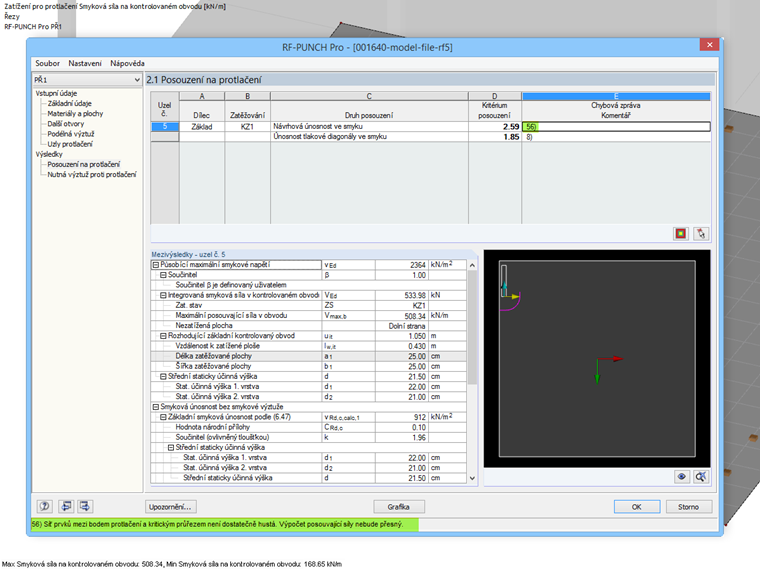 Dialog 2.1 modulu RF-PUNCH Pro s hláškou č. 56