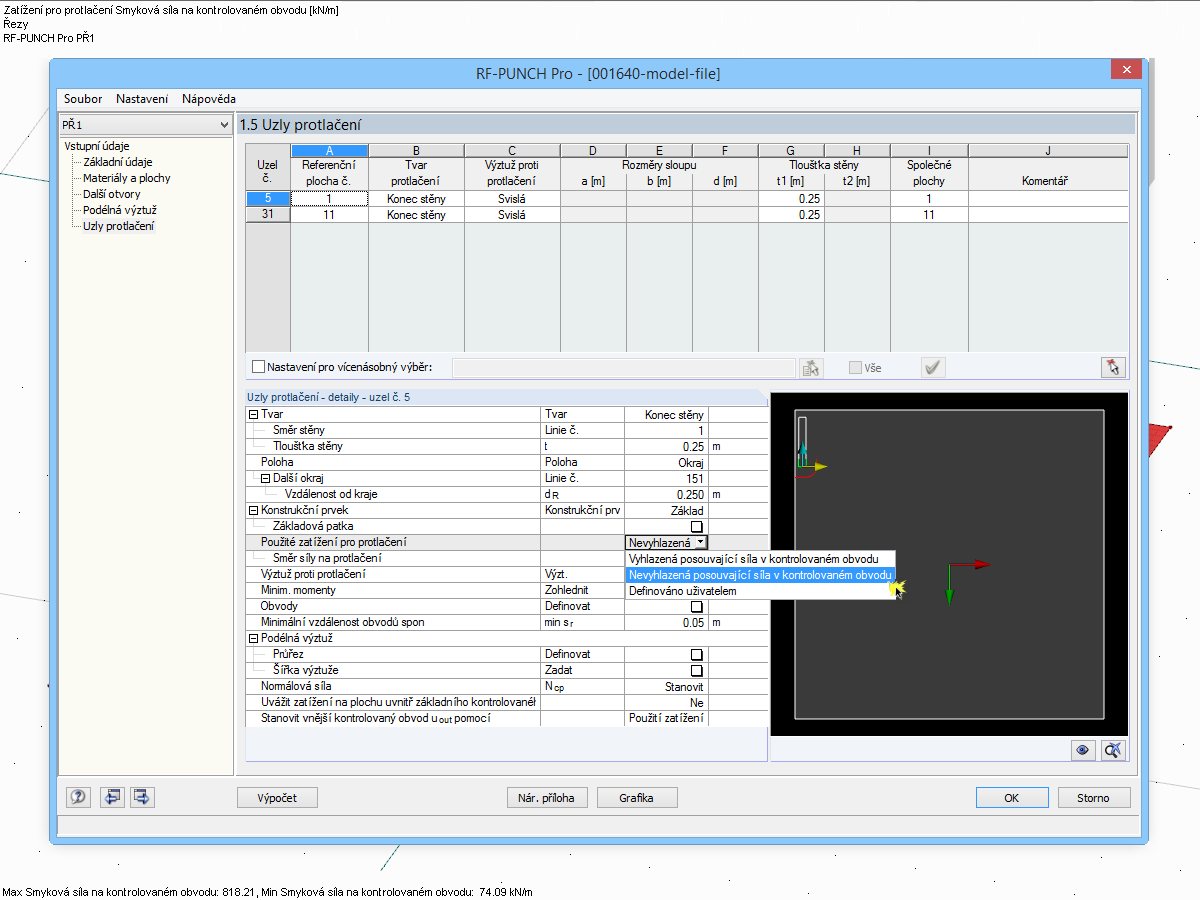 Maske 1.5 in RF-STANZ Pro mit Einstellungen für die Ermittlung der Durchstanzlast