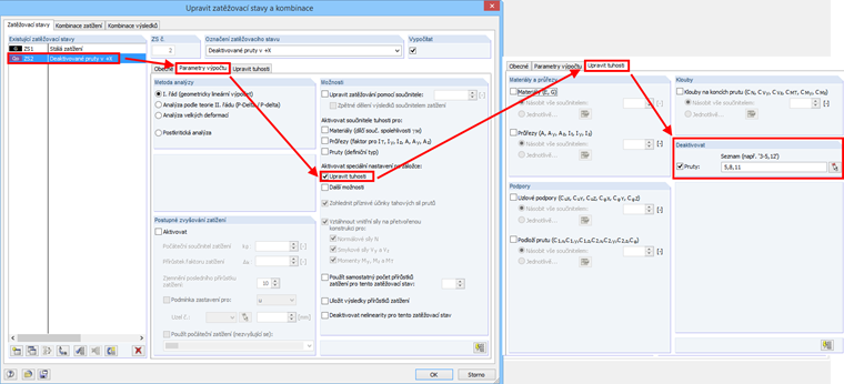 Volba „Deaktivovat“ v programu RSTAB