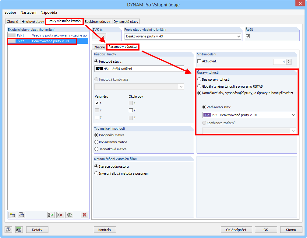 Možnosti „Úpravy tuhosti“ v DYNAM Pro