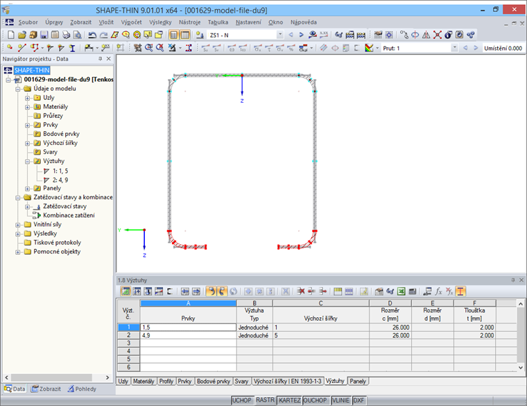 Tabulka 1.8 Výztuhy