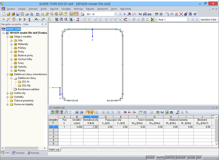 Tabulka 3.1 Vnitřní síly