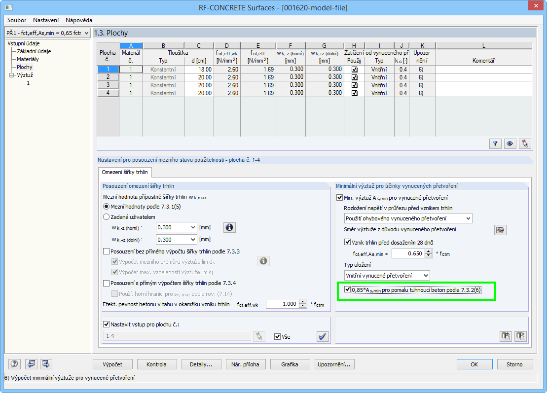 Zaškrtávací políčko pro pomalu tuhnoucí beton