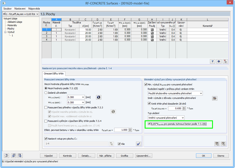 Zaškrtávací políčko pro pomalu tuhnoucí beton
