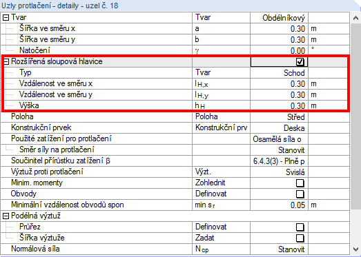 Eingabe der Stützenkopfverstärkung in '1.5 Durchstanzknoten'