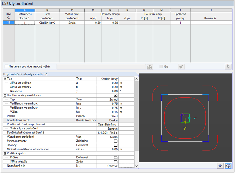 Abmessungen für Durchstanzen innerhalb der Sützenkopfverstärkung und in der Platte