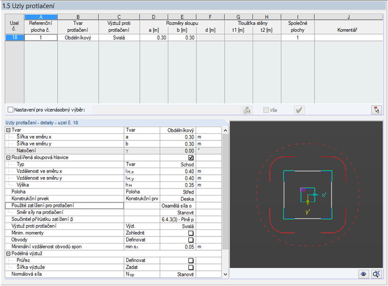 Abmessungen für Durchstanzen nur im Plattenbereich