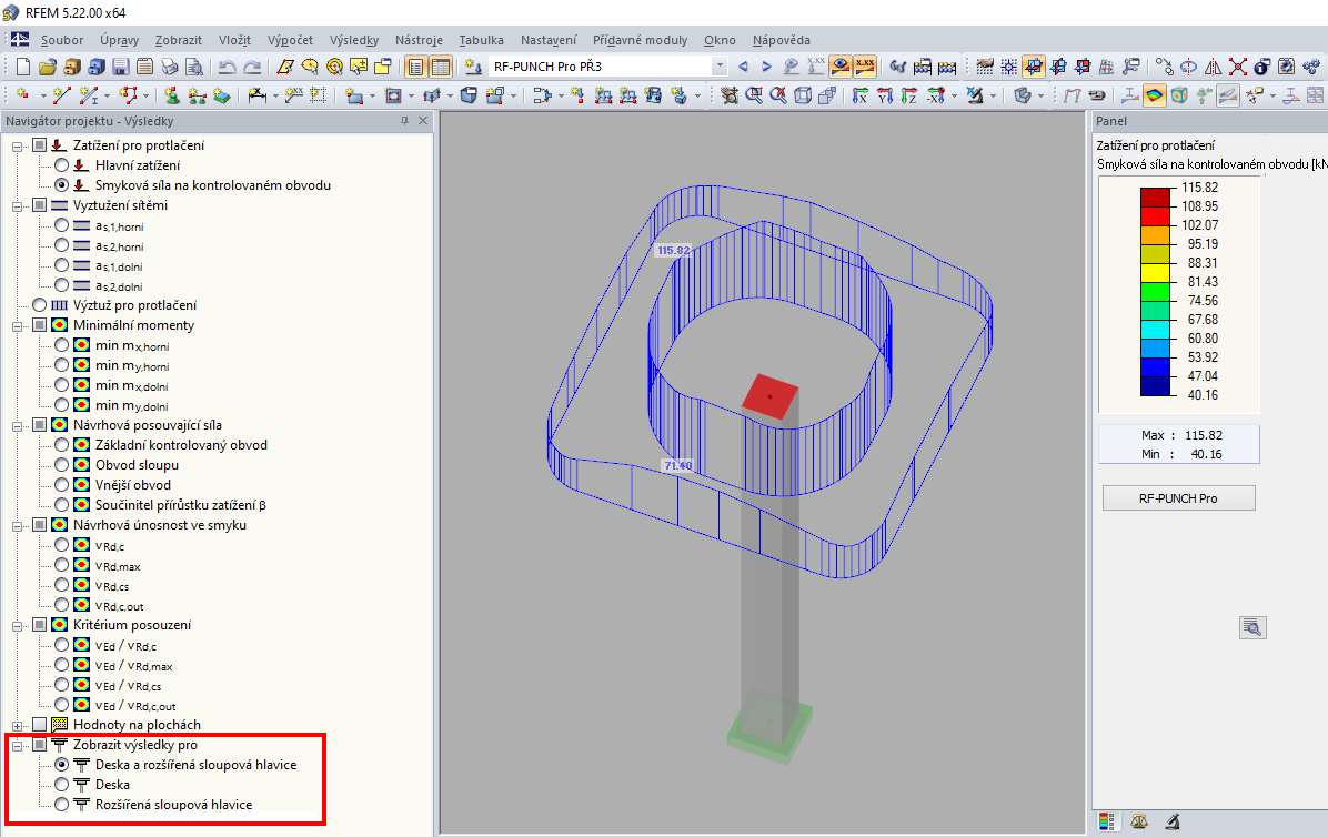 Einstellungen im Ergebnis-Navigator für die RF-STANZ-Pro-Ergebnisse