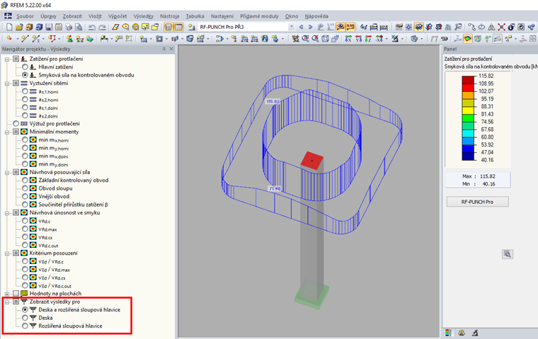 Einstellungen im Ergebnis-Navigator für die RF-STANZ-Pro-Ergebnisse