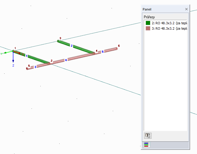 Zadání příčných prutů s průřezem 3