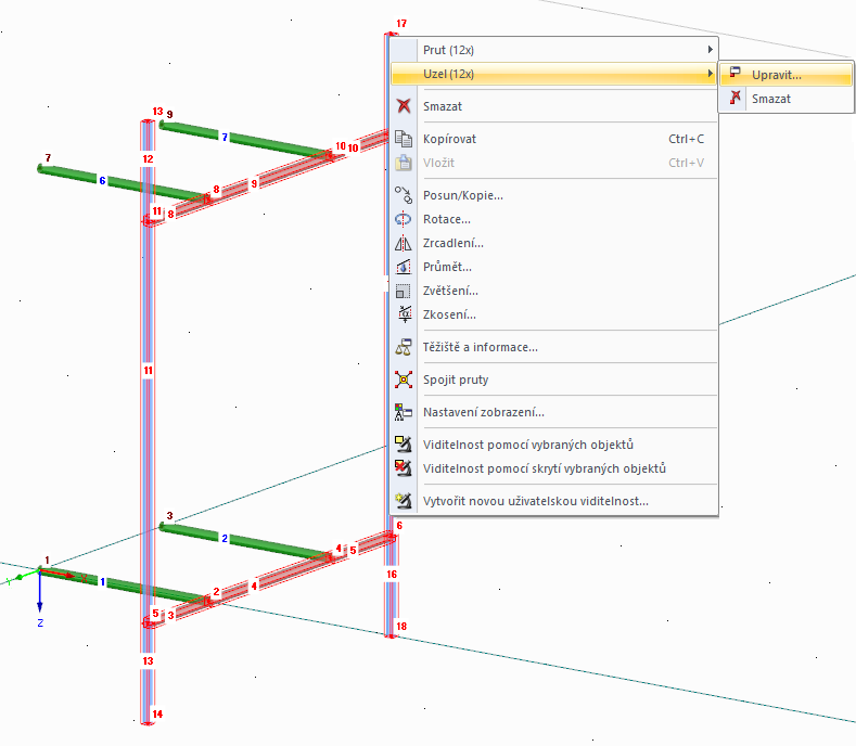 Výběr všech uzlů v rovině
