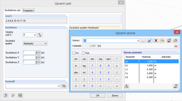 Přiřazení parametru a1 všem uzlům v rovině