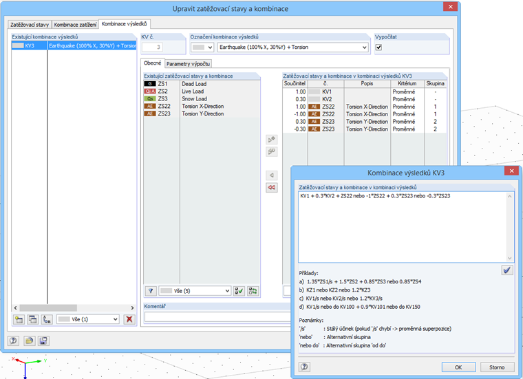 Kombinationsregeln der Ergebniskombination Erdbeben + Torsion