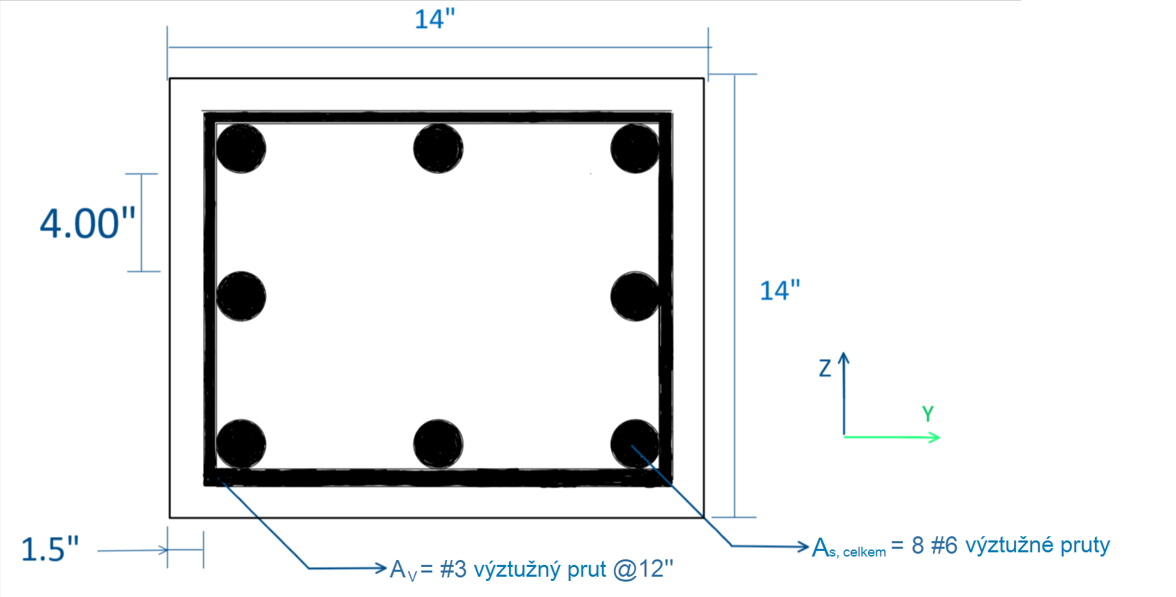 Železobetonový sloup - Návrh a rozměry výztuže