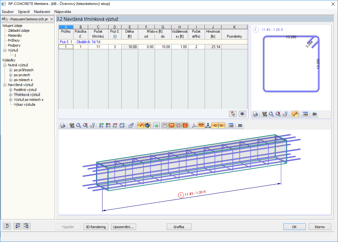 RF-CONCRETE Members - Navržená smyková výztuž