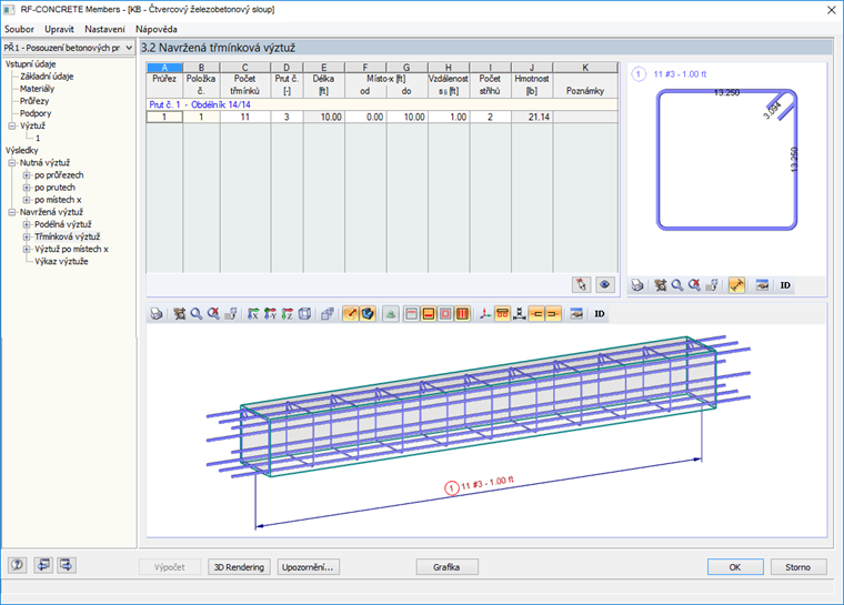 RF-CONCRETE Members - Navržená smyková výztuž