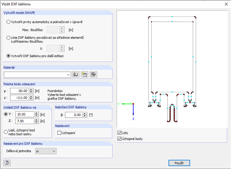 Dialog "Vložit DXF šablonu"