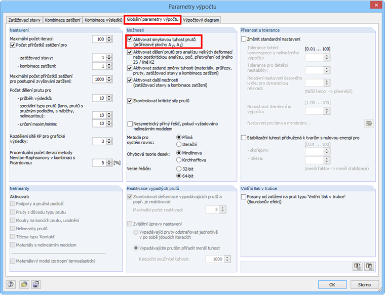 Zohlednění deformace smykem v programech RFEM a RSTAB