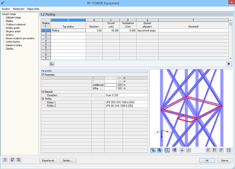 Vložená plošina v přídavném modulu RF-/TOWER Equipment
