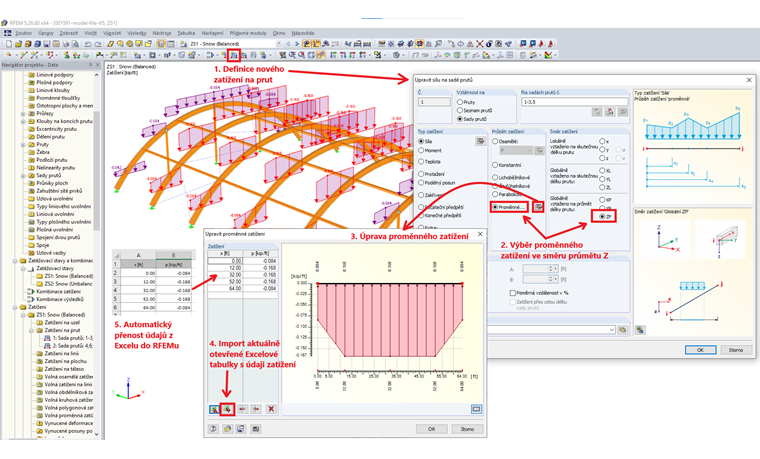 Import dat pro proměnné zatížení prutu z Excelu do RFEMu