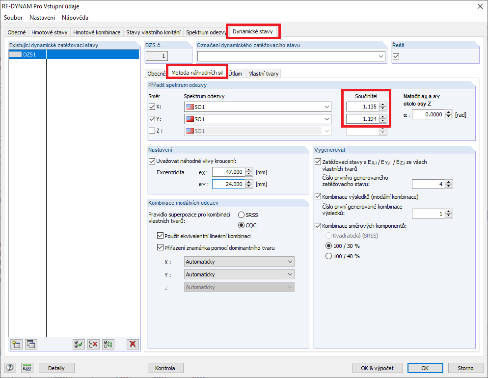 Přibližné zohlednění účinků P-Δ (druhého řádu) pomocí součinitele zvětšení v RF-DYNAM PRO - Equivalent Loads