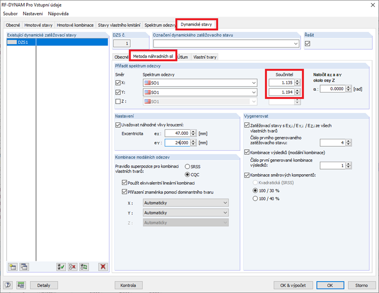Přibližné zohlednění účinků P-Δ (druhého řádu) pomocí součinitele zvětšení v RF-DYNAM PRO - Equivalent Loads