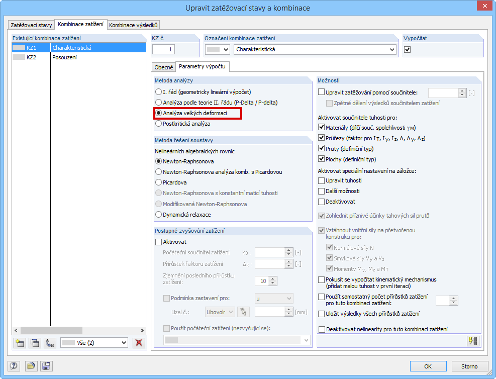 Analýza velkých deformací jako metoda výpočtu