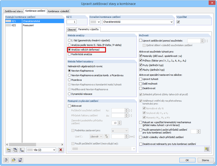 Analýza velkých deformací jako metoda výpočtu