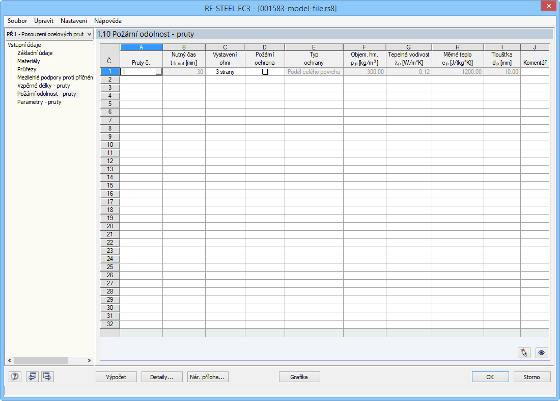 Dialog 1.10 Požární odolnost - pruty