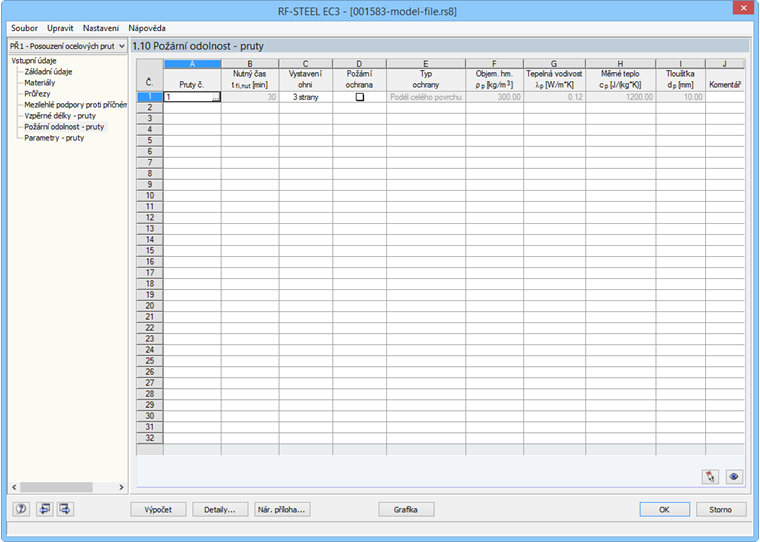 Dialog 1.10 Požární odolnost - pruty