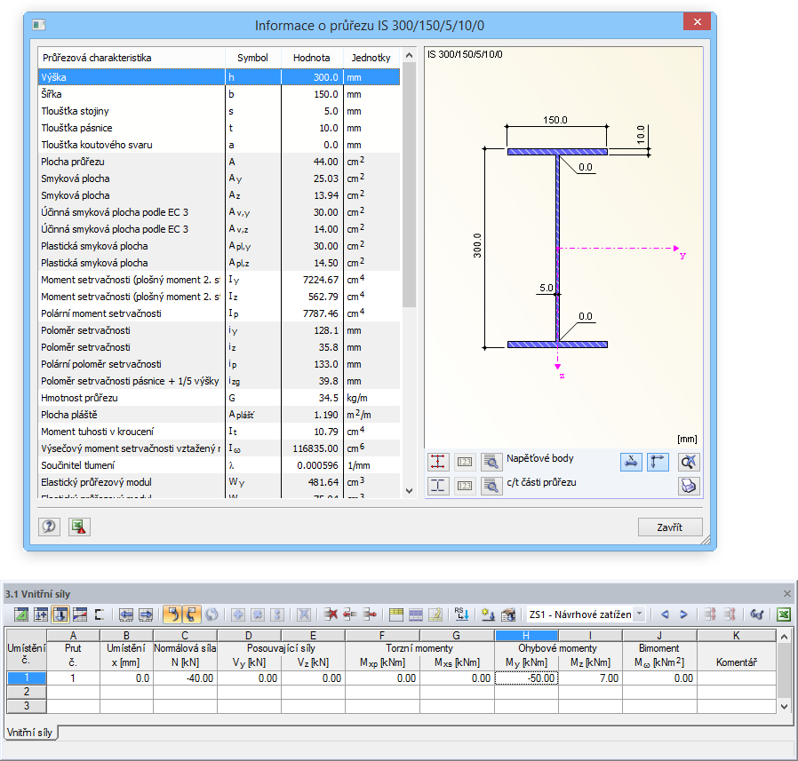 Průřez a vnitřní síly