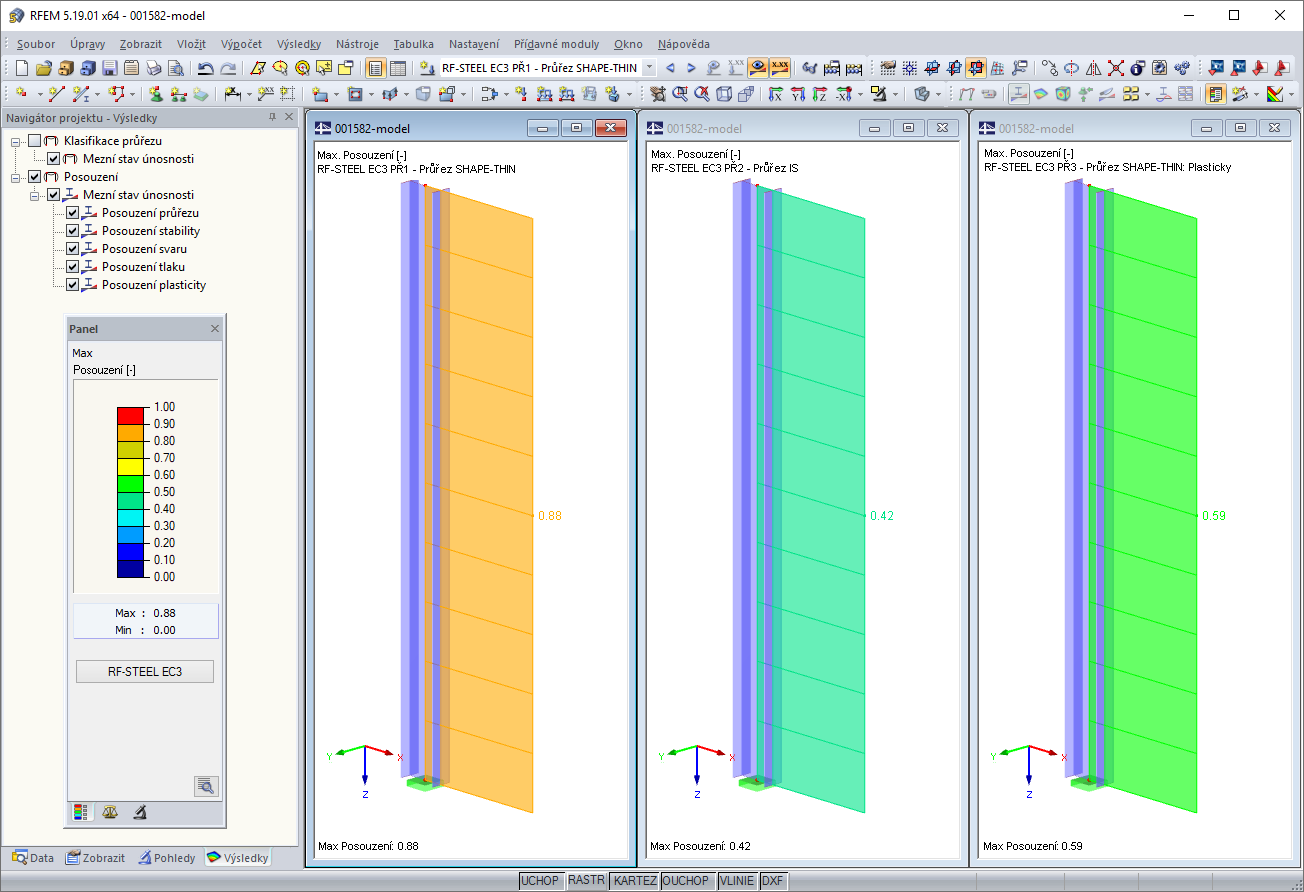 Výsledky návrhových případů 1 až 3