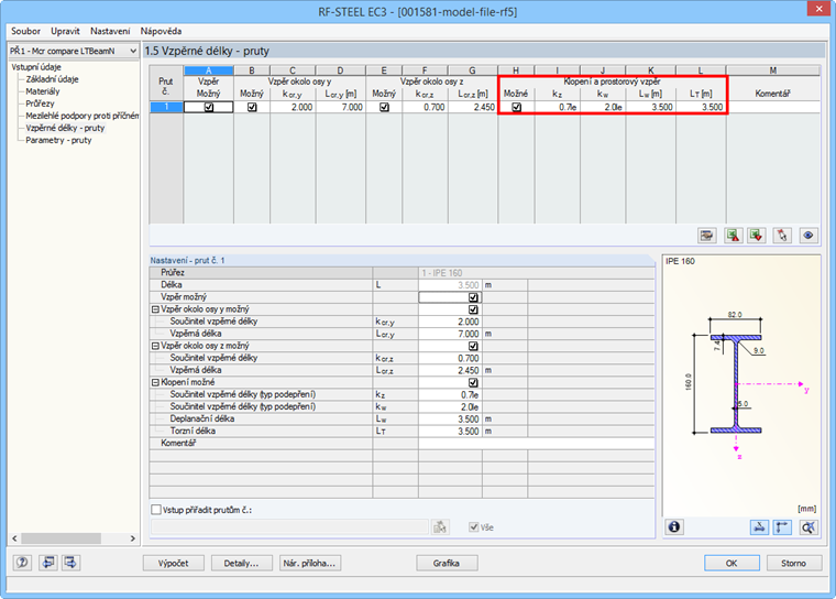 Vstupní dialog modulu RF-/STEEL EC3