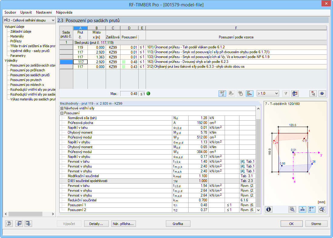 Posouzení vaznice při úplném selhání sloupu