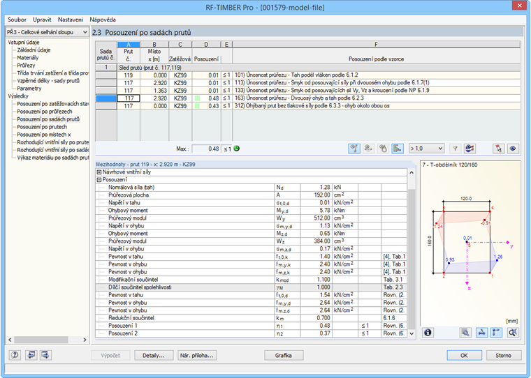 Posouzení vaznice při úplném selhání sloupu
