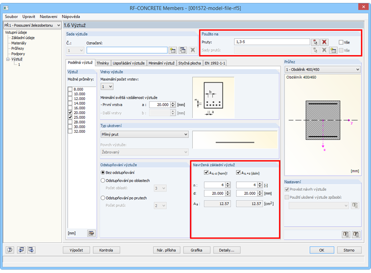 Navržená základní výztuž