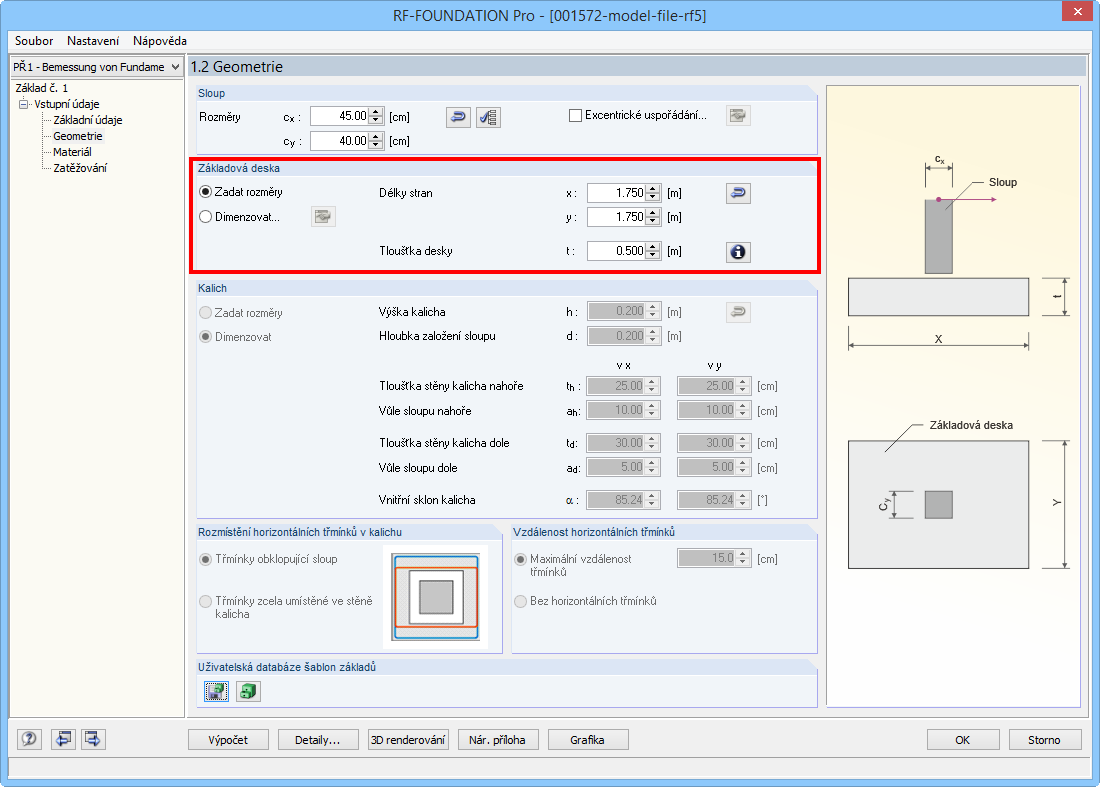 Předem nastavené rozměry základových desek