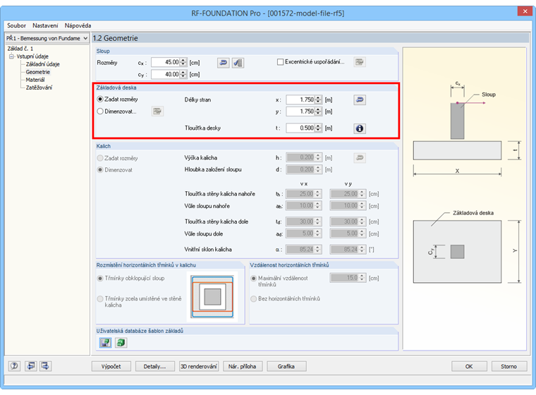 Předem nastavené rozměry základových desek