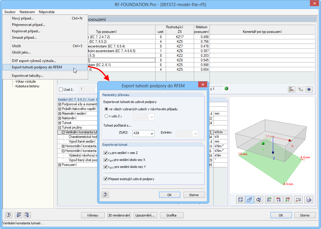 Nabídka pro export pružných konstant z modulu RF-FOUNDATION Pro